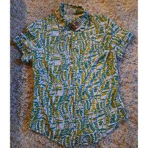 GUESS Jeans Women's Short Sleeve Button Up Shirt Green Floral Print Size M